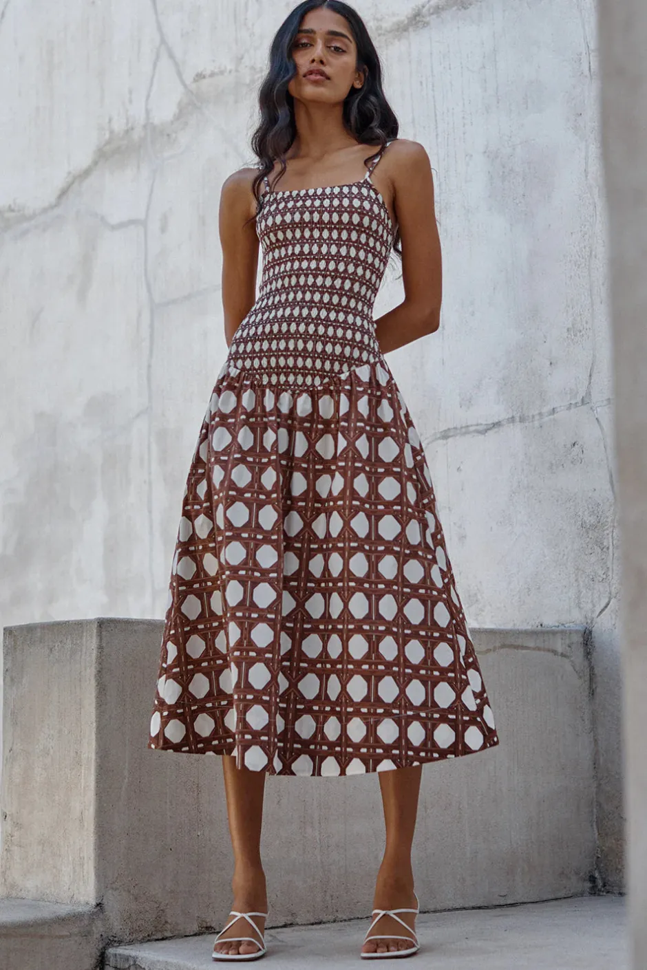 Hot - Roxie Dress - Choco Rattan Pop Mix Midi | Midi Dresses