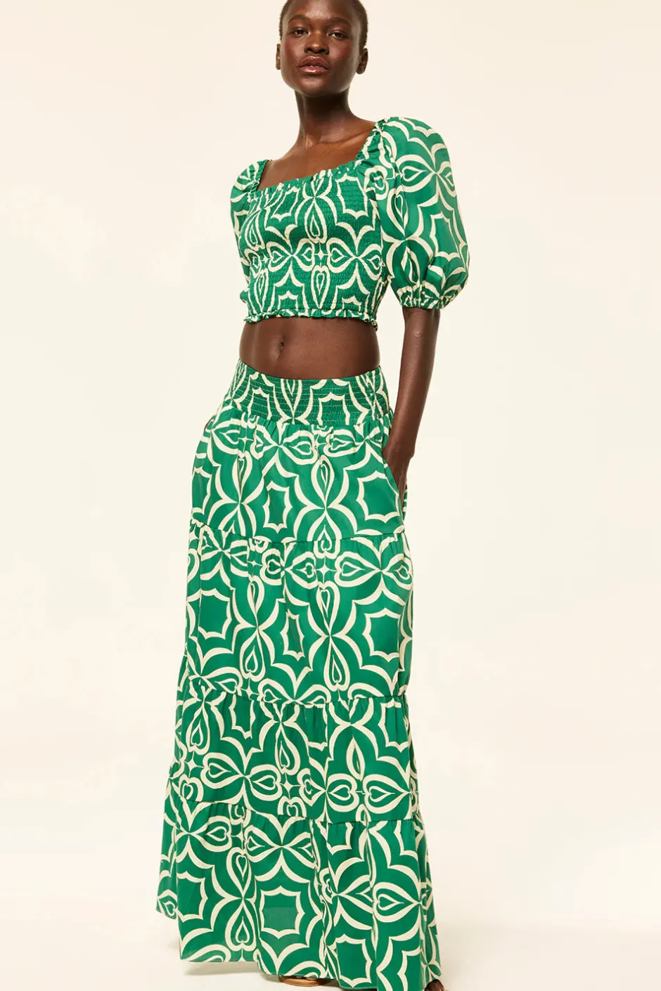 Outlet - Yelena Skirt - Green Mosaic Long Skirts
