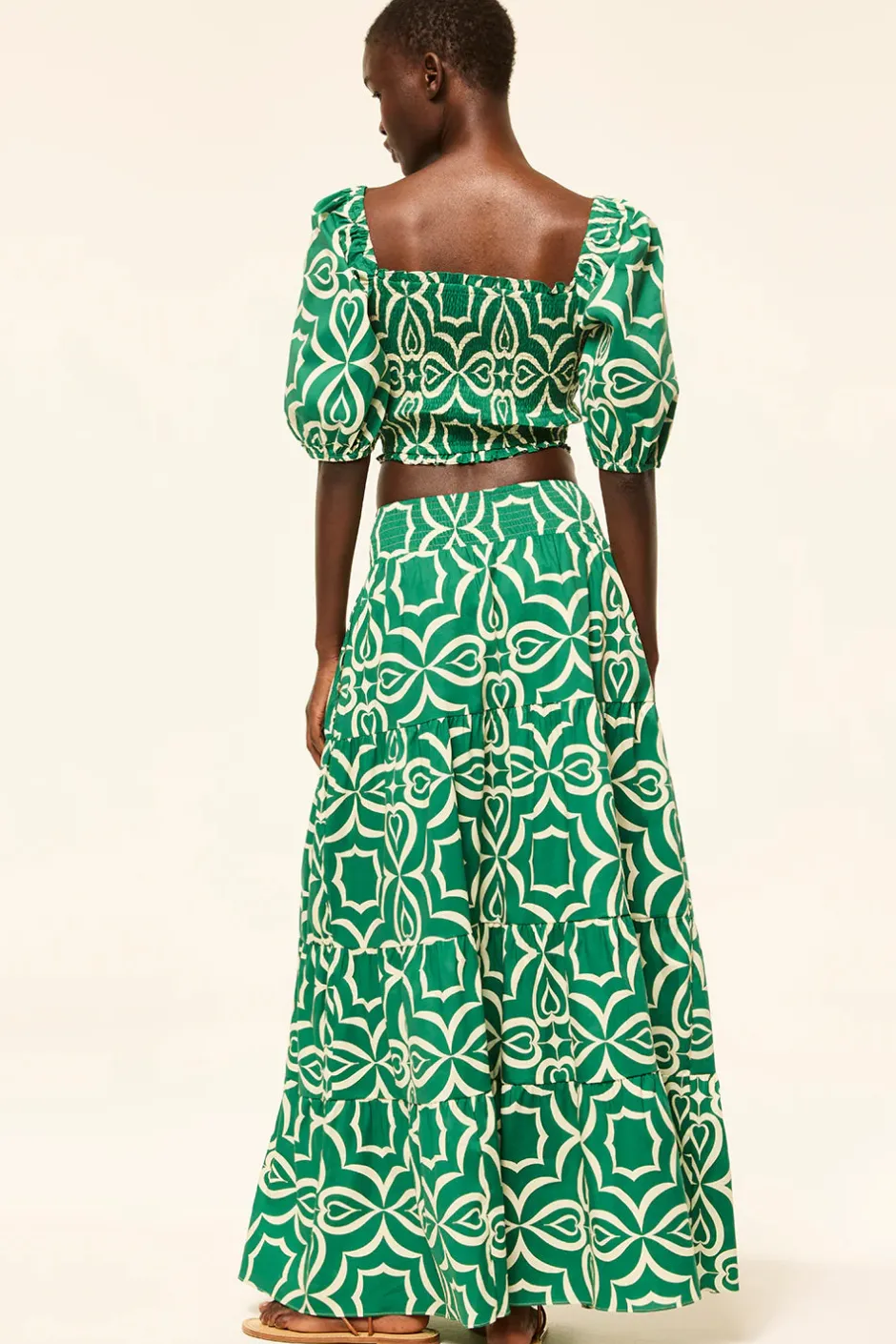 Outlet - Yelena Skirt - Green Mosaic Long Skirts