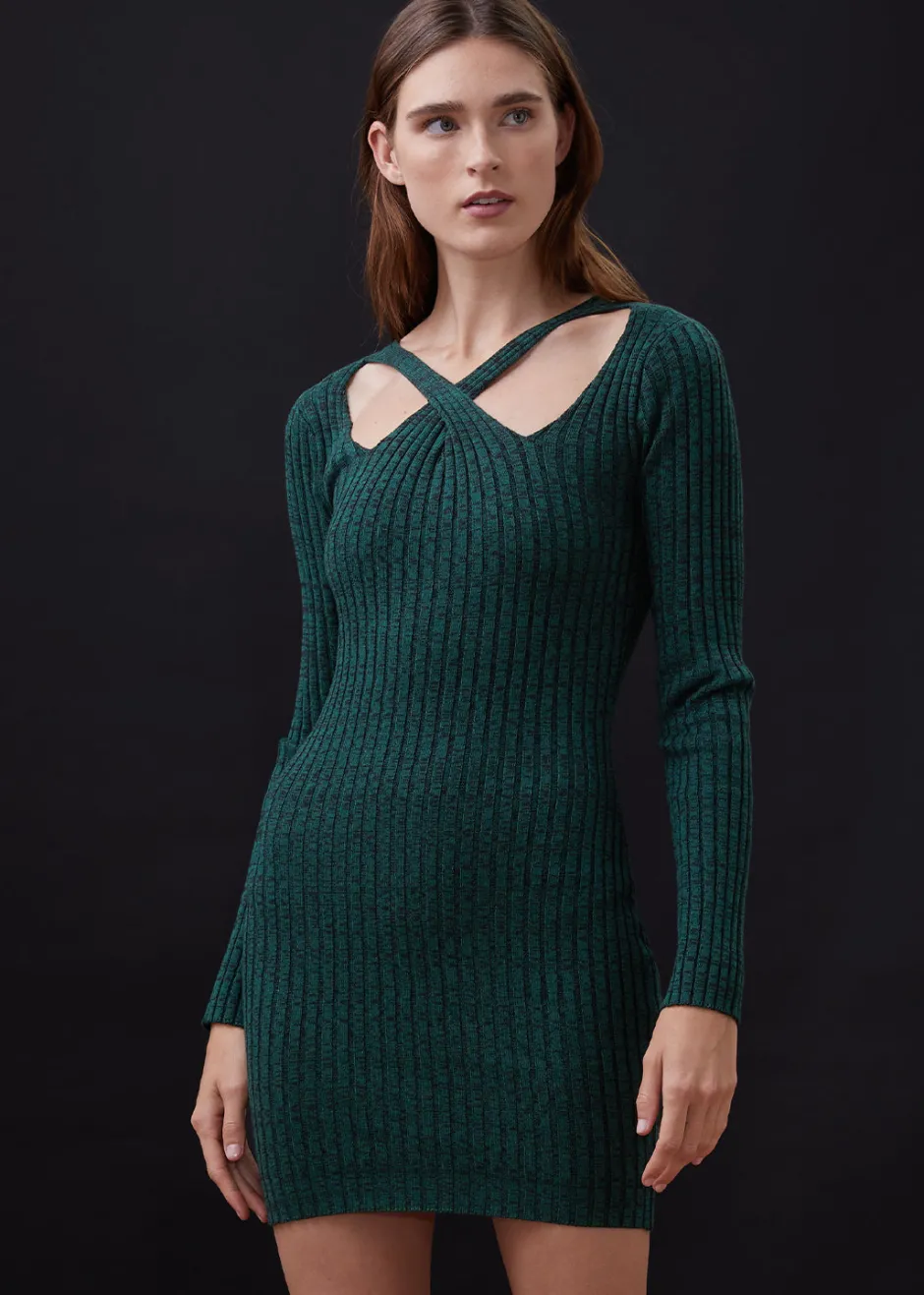 Discount - Cosmo Rib Sweater Dress - Deep Forest Dresses | Midi