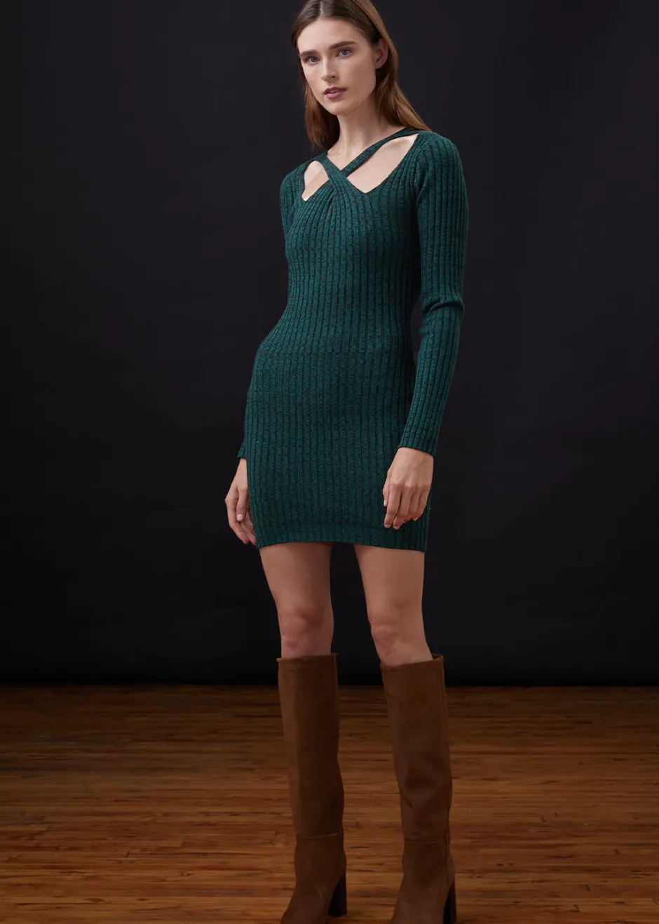 Discount - Cosmo Rib Sweater Dress - Deep Forest Dresses | Midi