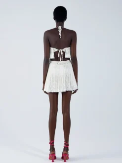 Discount - Angelica Fringed Halter Top - Snow white Crop Tops