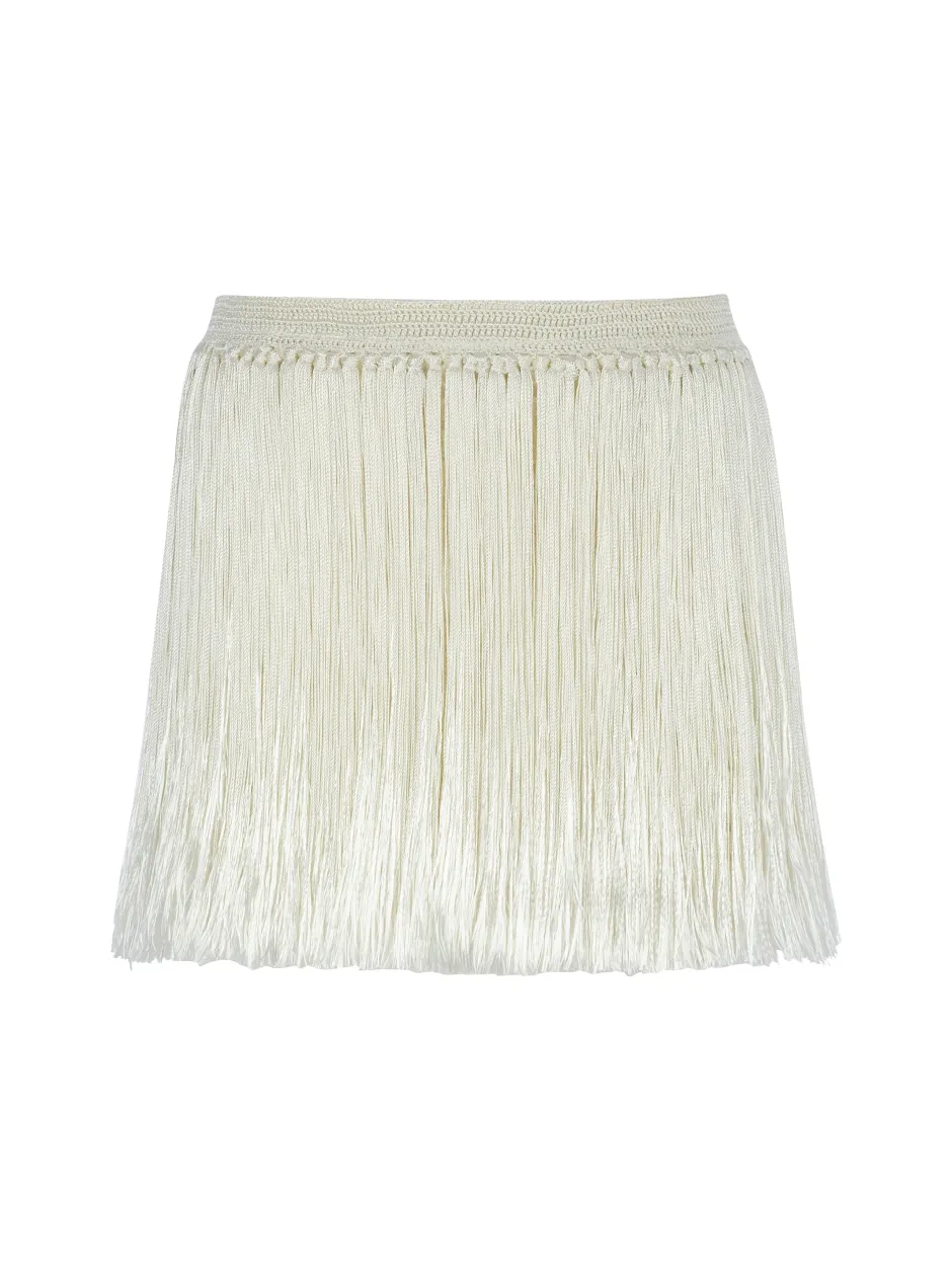 Fashion - Angelica Fringed Mini Skirt - Snow White Mini Skirts