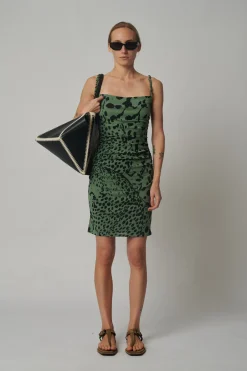 Sale - Adie Printed Mesh Jersey Dress - Cheetah Green Mini Dresses | Animal Print