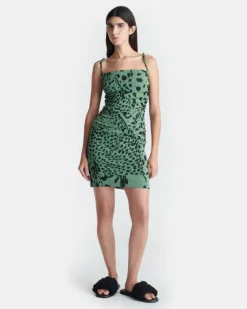 Sale - Adie Printed Mesh Jersey Dress - Cheetah Green Mini Dresses | Animal Print