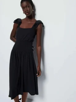 Discount - Brittini Waist Dress - Jet Black Dresses | Long Dresses