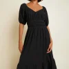 Fashion - Fabia Shirred Midi Dress - Jet Black Dresses | Midi
