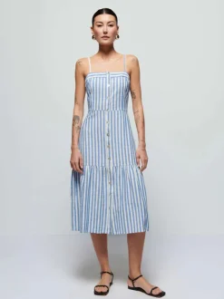 Outlet - Luciana Dress - Parisian Blue Stripe Dresses | Midi