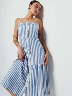 Outlet - Luciana Dress - Parisian Blue Stripe Dresses | Midi