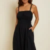 Sale - Opal Elasticated Sundress - Jet Black Dresses | Midi