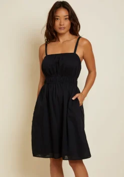 Sale - Opal Elasticated Sundress - Jet Black Dresses | Midi