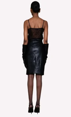 Clearance - Leo Vegan Leather Skirt - Black Long Skirts