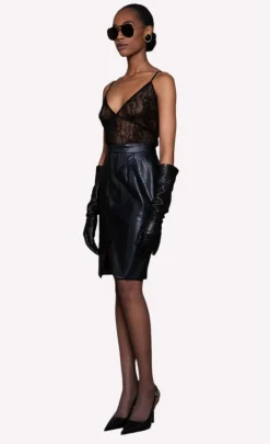 Clearance - Leo Vegan Leather Skirt - Black Long Skirts