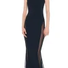 Fashion - Sleeveless Crewneck Fishtail Gown W/Mesh - Black/Black Mesh Dresses | Long Dresses