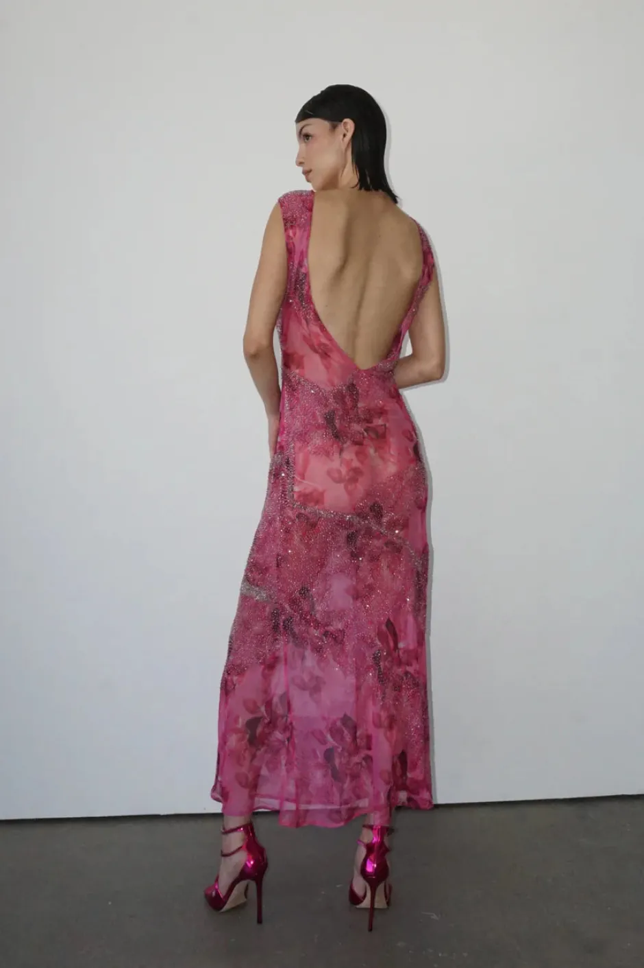 New - Bea Hand Beaded Dress - Pink Midi | Midi Dresses