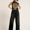 Online - Love Machines Mid Waist Super Wide Leg Jeans - Washed Black Flare | High-Rise