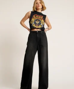 Online - Love Machines Mid Waist Super Wide Leg Jeans - Washed Black Flare | High-Rise