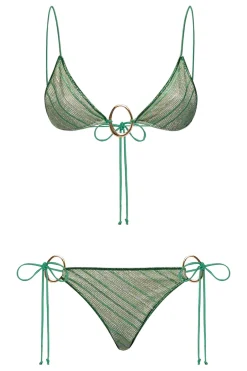 Discount - Shiny Stripes O-Kini - Green Bikini