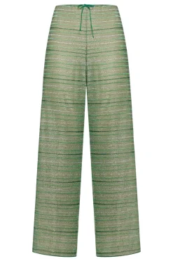 Fashion - Shiny Stripes Pants - Green Coverups
