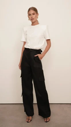 New - Monica Cargo Linen Pants - Black Pants