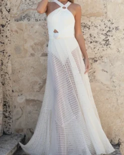 Fashion - Asymmetric Netted Beach Dress - White Dresses | Long Dresses