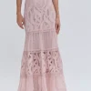 Outlet - Aura Lace Midi Skirt - Rose Long Skirts