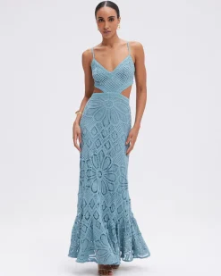 Discount - Camila Coelho Crochet Midi Dress - Blue Midi | Midi Dresses