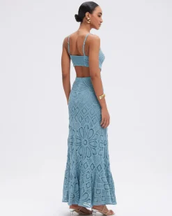 Discount - Camila Coelho Crochet Midi Dress - Blue Midi | Midi Dresses