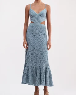 Discount - Camila Coelho Crochet Midi Dress - Blue Midi | Midi Dresses