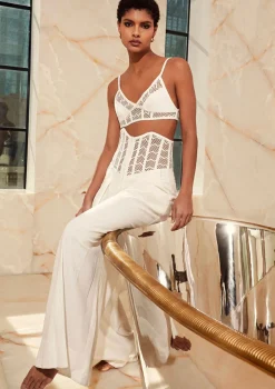 Fashion - Corset Waist Linen Pants - Bone Pants
