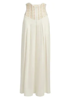 Fashion - Corset Waist Linen Pants - Bone Pants