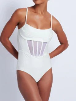 Fashion - Corset Waist One Piece - White One Piece