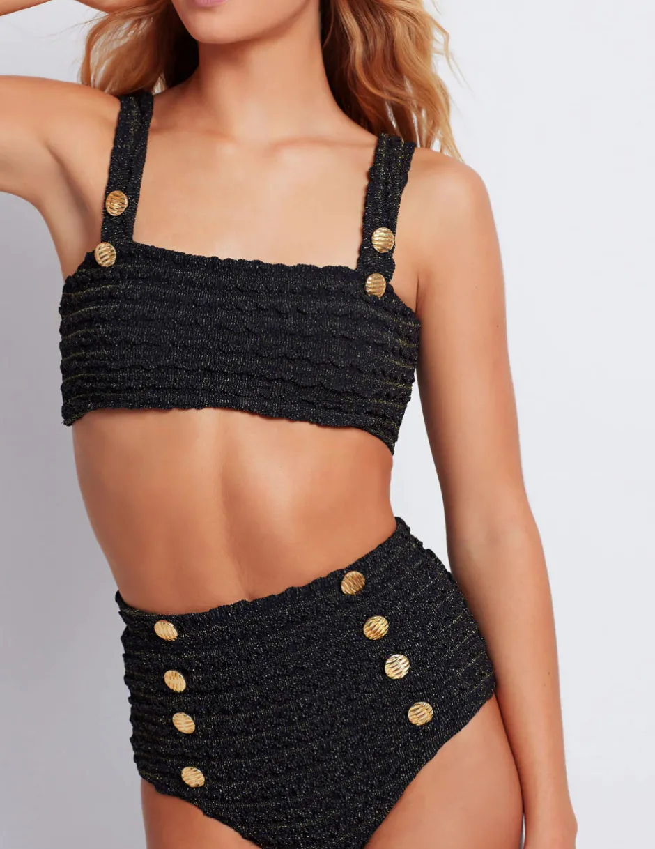 Outlet - Crinkle Lurex Bikini Top - Black Bikini