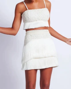 Clearance - Crochet Fringe Mini Skirt - Wheat Mini Skirts