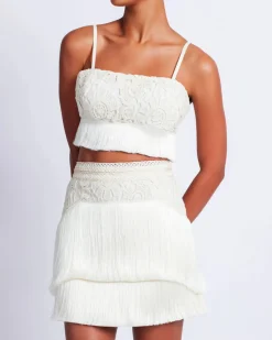 Clearance - Crochet Fringe Mini Skirt - Wheat Mini Skirts