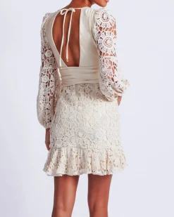 Fashion - Crochet Plunge Mini Dress - White Mini Dresses | Dresses