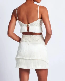 Outlet - Crotchet Fringe Cropped Top - Wheat Crop Tops