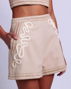 Hot - Embroidered Linen Shorts - Sand Shorts