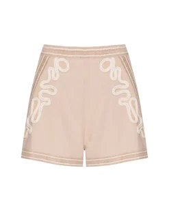 Hot - Embroidered Linen Shorts - Sand Shorts