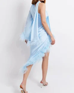 Best - Feather Trim Oscar Dress - Powder Blue Dresses | Midi