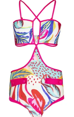Hot - Flora Cut Out Swimsuit - White One Piece