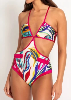 Hot - Flora Cut Out Swimsuit - White One Piece