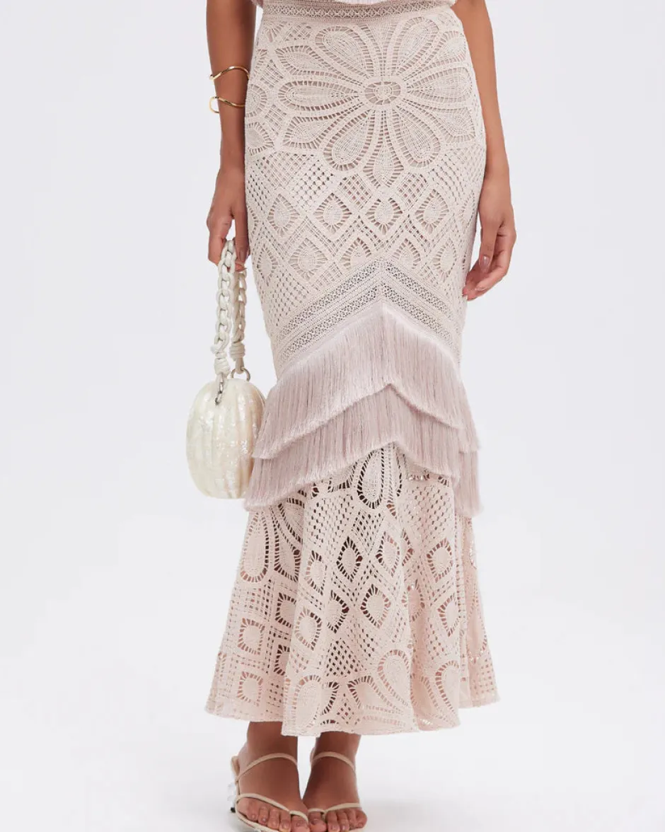 Clearance - Flower Crochet Skirt - Beige Long Skirts