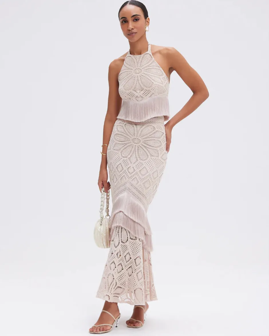 Clearance - Flower Crochet Skirt - Beige Long Skirts