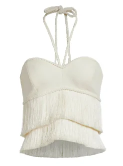 Discount - Fringe Halter neck Top - Ivory Crop Tops