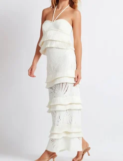 Discount - Fringe Halter neck Top - Ivory Crop Tops