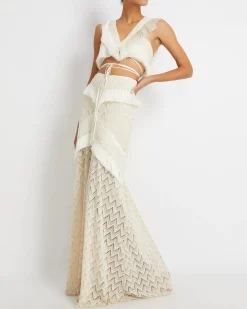 Fashion - Fringe Trim Cropped Top - Bone Crop Tops