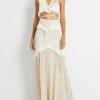 Discount - Fringe Trim Maxi Skirt - Sandstone Long Skirts