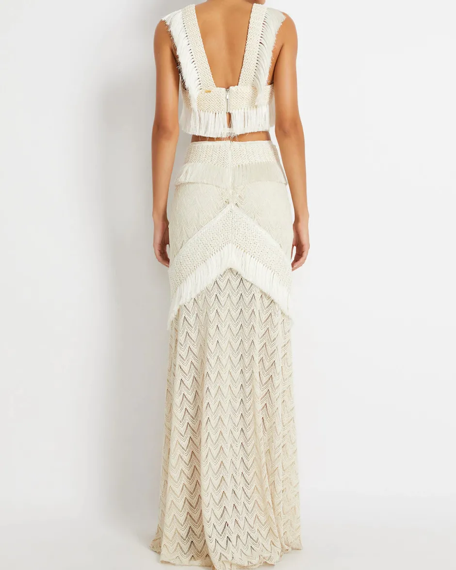 Discount - Fringe Trim Maxi Skirt - Sandstone Long Skirts