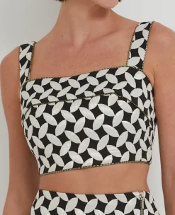 Online - Jacquard Cropped Top - Black/White Crop Tops